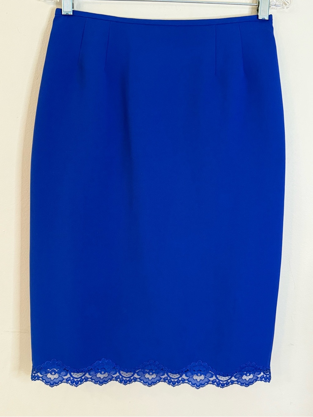 Kasper blue lace trim midi skirt lined split hem special occasions career SZ 6